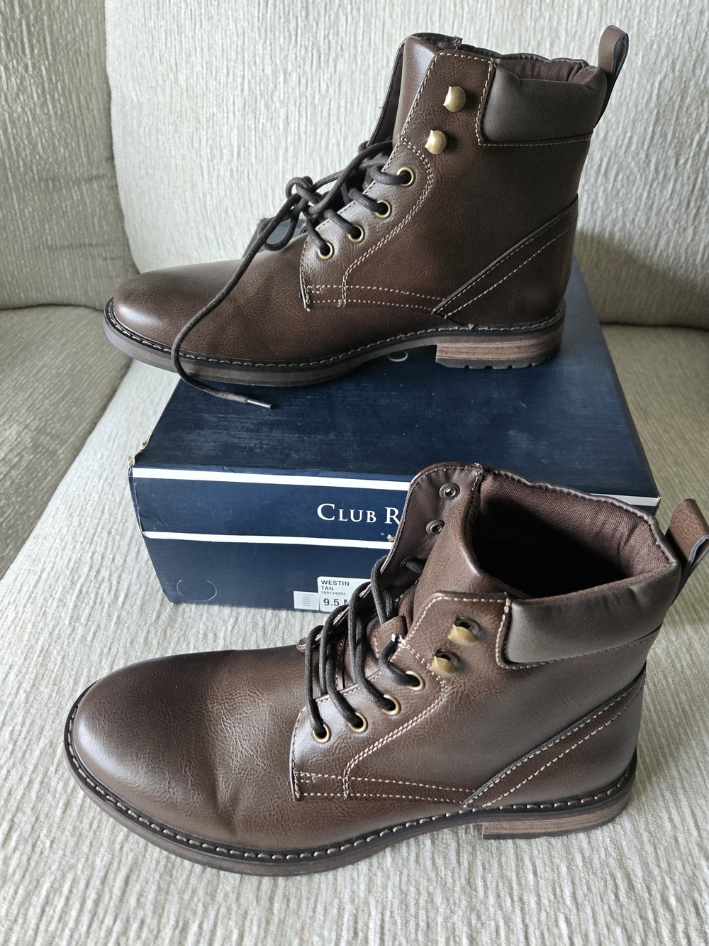 Club Room Brown Leather Lace-Up Men's Boots